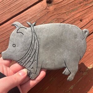 Vintage Silver Pig Shaped Trivet Decor